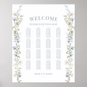 ロマンチックな素朴な青結婚フローラの座席表 ポスター (正面)