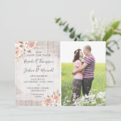 ロマンチックな素朴バラ4フォトカードの日付を保存 招待状 (スタンド正面)