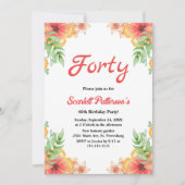 ロマンチックな素朴野花フローラ40th誕生日 招待状 (正面)