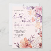 ロマンチックな紫とピンクのワイルドフラワーのブライダルシャワー 招待状 (正面)