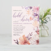 ロマンチックな紫とピンクのワイルドフラワーのブライダルシャワー 招待状 (スタンド正面)