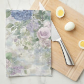 ロマンチックな紫とピンクの花 キッチンタオル (四つ折り)
