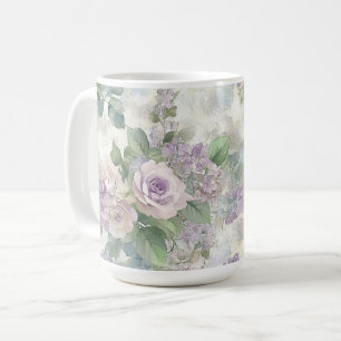 ロマンチックな紫とピンクの花 コーヒーマグカップ