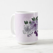 ロマンチックな紫と白の花 緑の葉 コーヒーマグカップ (正面左)