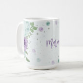 ロマンチックな紫と青の花と緑 コーヒーマグカップ (正面左)