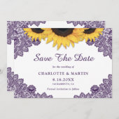 ロマンチックな紫のひまわり結婚の花 セーブザデート (正面/裏面)