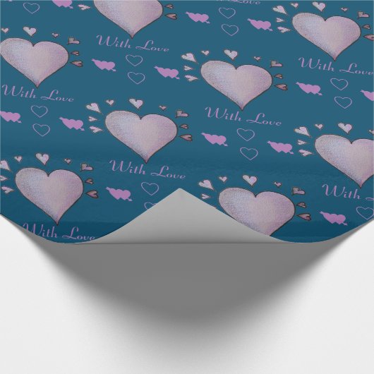 ロマンチックな紫のハートオンフランスのブルー ラッピングペーパー (角)