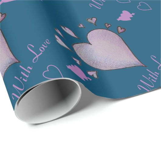 ロマンチックな紫のハートオンフランスのブルー ラッピングペーパー (ロールコーナー)