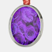 ロマンチックな紫のバラのかわいらしバラの花束 メタルオーナメント (左)