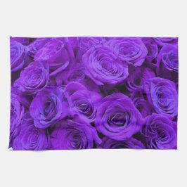 ロマンチックな紫のバラ、かわいらしローズブーケ キッチンタオル