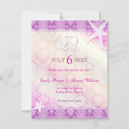 ロマンチックな紫のビーチ結婚式日付を保存 セーブザデート