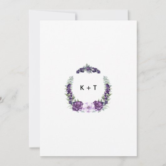 ロマンチックな紫のフローラと緑が日付を保存 招待状 (裏面)