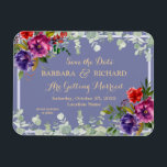 ロマンチックな紫のフローラの水の色救の日付 マグネット<br><div class="desc">この水素晴らし色Save the Date flexible magnetは、鮮やかな紫、暗いバラと赤い花のtouchと緑とユーカリに囲まれた明るいラベンダーの背景を備え葉ている。金ゴールドレタリングと書道のtouchは、美しい花に完璧な伴奏である。あなたのデザインのトーンを設定する素敵な結婚お祝い選択。デザインに関する質問や追加のカスタマイズおよび/または一致する項目については、charmdesignstudio@rcn.com宛てにメールを送信するだけで、お手伝いさせていただきます。このページのコレクションリンクを表示して、この美しいデザインで一致するすべてのアイテムを表示する。</div>