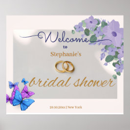 ロマンチックな紫のフローラブライダルシャワー歓迎サイン ポスター