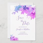 ロマンチックな紫のフローラ結婚式の日付カードを保存 セーブザデート (正面)