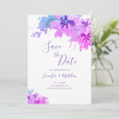 ロマンチックな紫のフローラ結婚式の日付カードを保存 セーブザデート (スタンド正面)