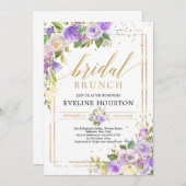ロマンチックな紫のフローラ金ゴールドフレームブライダルブランチ 招待状 (正面/裏面)