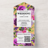 ロマンチックな紫のフローラQRコード オールインワン招待状 (内側)