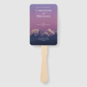 ロマンチックな紫の夕日の雪の結婚山々 ハンドファン (正面)