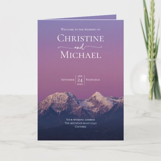 ロマンチックな紫の夕日の雪の結婚山々 プログラム (正面)