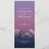 ロマンチックな紫の夕日の雪の結婚山々 メニュー (裏面)