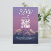 ロマンチックな紫の夕日の雪の結婚山々 出欠カード (スタンド正面)