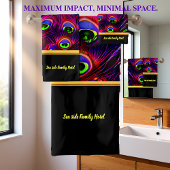 ロマンチックな紫の孔雀の羽の黒をパーソナライズ バスタオルセット