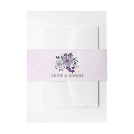 ロマンチックな紫の白い花の緑結婚の花 招待状ベリーバンド (正面例)