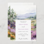 ロマンチックな紫の花と森結婚の花 招待状 (正面/裏面)