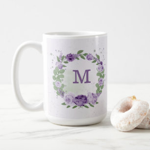 ロマンチックな紫の花と緑の葉 コーヒーマグカップ