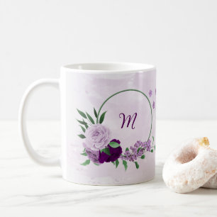 ロマンチックな紫の花と緑の葉 コーヒーマグカップ