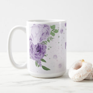 ロマンチックな紫の花と緑の葉 コーヒーマグカップ