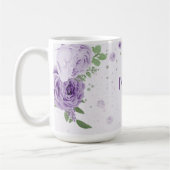 ロマンチックな紫の花と緑の葉 コーヒーマグカップ (左)