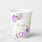 ロマンチックな紫の花と緑の葉 紙コップ (裏面)