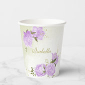 ロマンチックな紫の花と緑の葉 紙コップ (正面)
