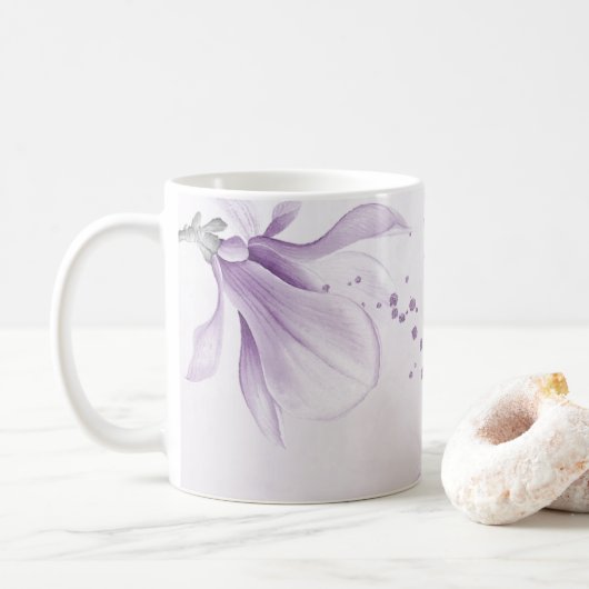 ロマンチックな紫の花の植物学 コーヒーマグカップ (ドーナツ)