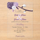 ロマンチックな紫の花の植物性結婚の アクリル招待状 (正面)