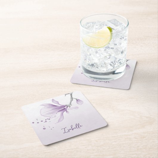 ロマンチックな紫の花の植物性結婚の スクエアペーパーコースター (インサイチュ)