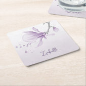 ロマンチックな紫の花の植物性結婚の スクエアペーパーコースター (アングル)