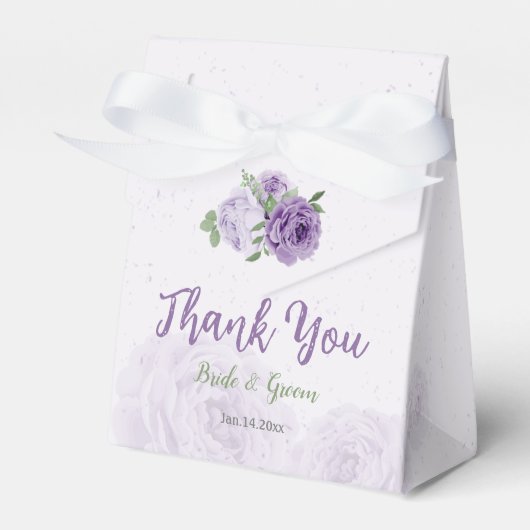 ロマンチックな紫の花の結婚緑 フェイバーボックス (正面サイド)