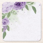 ロマンチックな紫の花の緑葉の植物植物 スクエアペーパーコースター (正面)