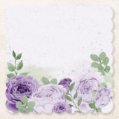 ロマンチックな紫の花の緑葉の植物植物 ペーパーコースター (正面)