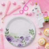 ロマンチックな紫の花の緑葉の植物植物 ペーパープレート (パーティー)