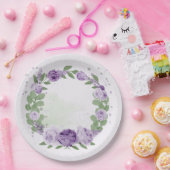 ロマンチックな紫の花の葉緑の植物性パップ ペーパープレート (パーティー)