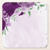 ロマンチックな紫の花結婚の緑 スクエアペーパーコースター (正面)