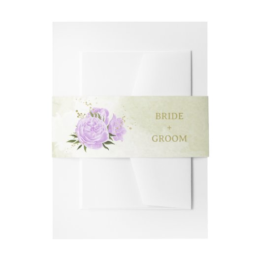 ロマンチックな紫の花結婚の緑 招待状ベリーバンド (正面例)