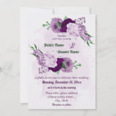 ロマンチックな紫の花結婚の緑 招待状 (正面)