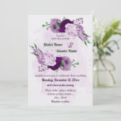 ロマンチックな紫の花結婚の緑 招待状 (スタンド正面)