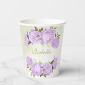 ロマンチックな紫の花 緑の葉 紙コップ (正面)