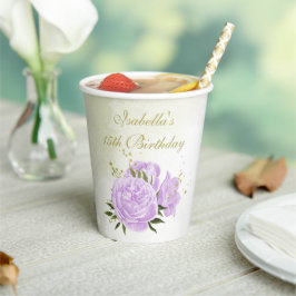 ロマンチックな紫の花 緑の葉 紙コップ